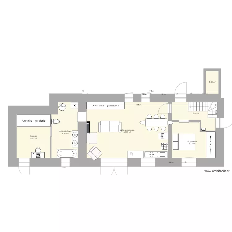 Rdch meubl&eacute;  Projectif 2 Petit Aulnay. Plan de 