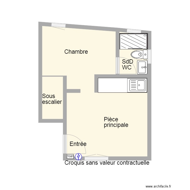 22 Apennins vide. Plan de 3 pièces et 21 m2