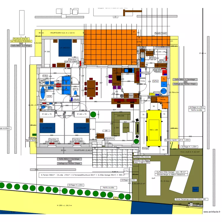 Ext&eacute;rieurs et sanitaires. Plan de 