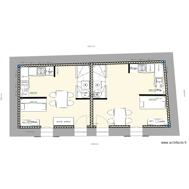 SCI sureau rdc 2. Plan de 1 pièce et 52 m2