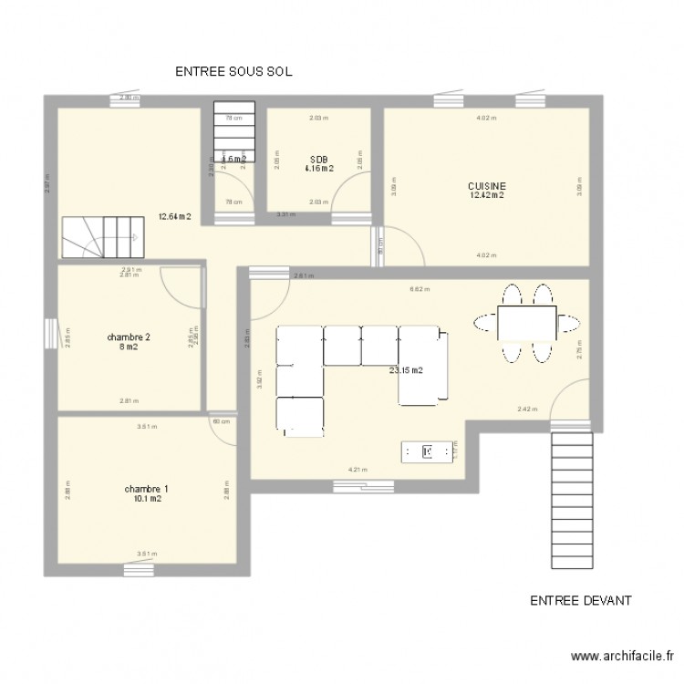 plan avec 2 chambre. Plan de 0 pièce et 0 m2