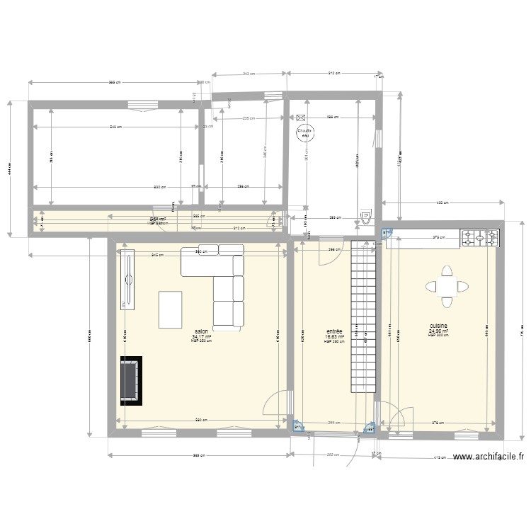 renovation. Plan de 4 pièces et 82 m2