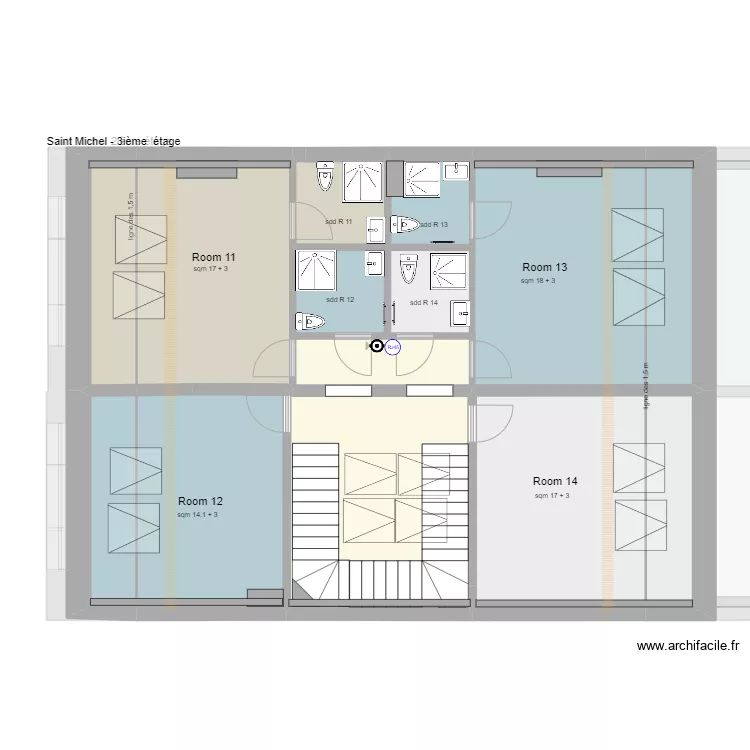 Saint Michel 71 version 14 chambres. Plan de 