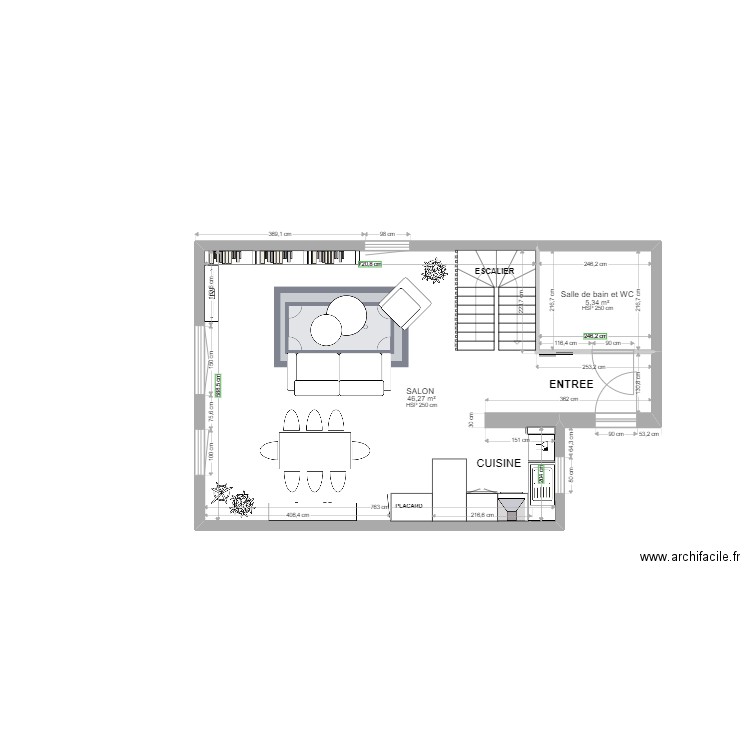 PLAN RDC BERTON. Plan de 2 pièces et 52 m2