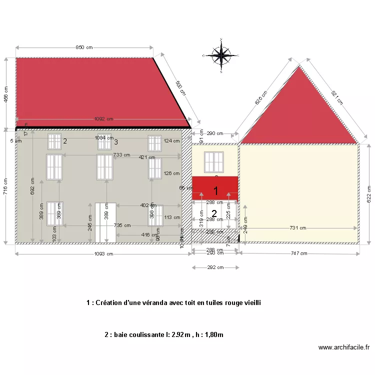 fa&ccedil;ade SUD avec fermeture muret. Plan de 
