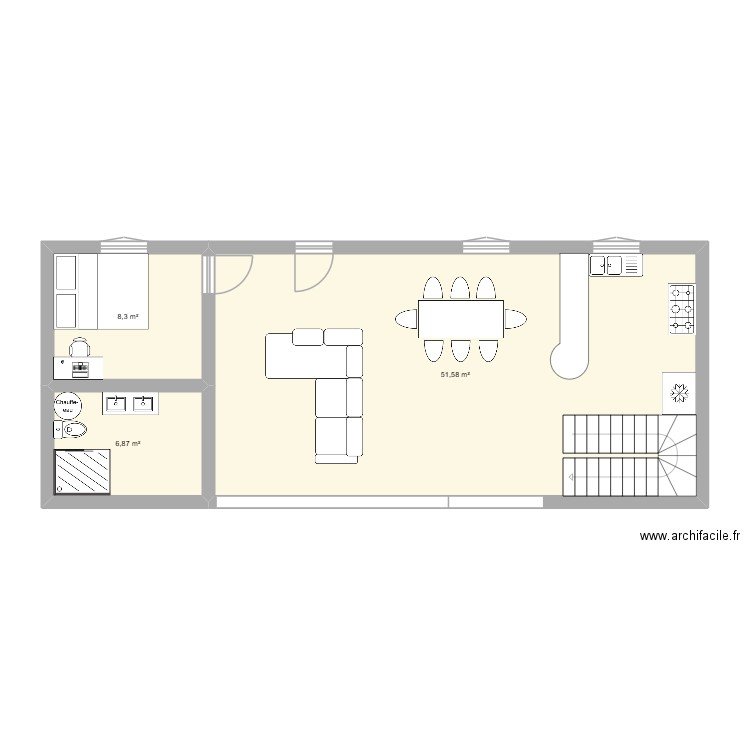 maison kyki. Plan de 3 pièces et 67 m2