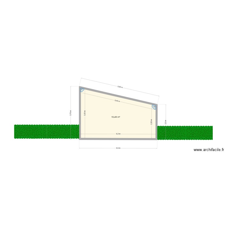 coupe verticale garage nord est. Plan de 1 pièce et 15 m2