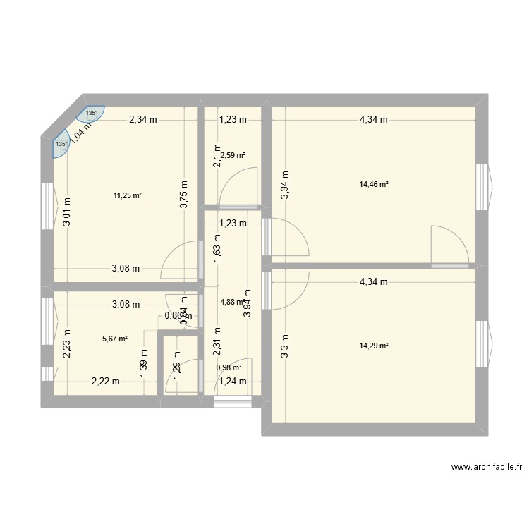 Chantier Jean Claude. Plan de 7 pièces et 54 m2
