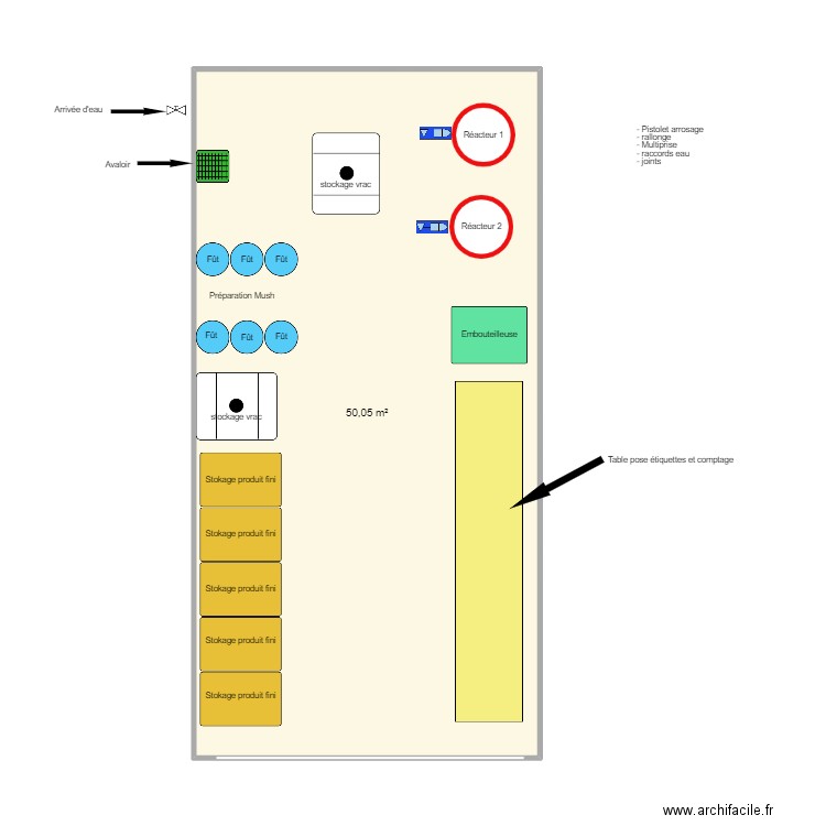 Salle prod nettoyant. Plan de 0 pièce et 0 m2