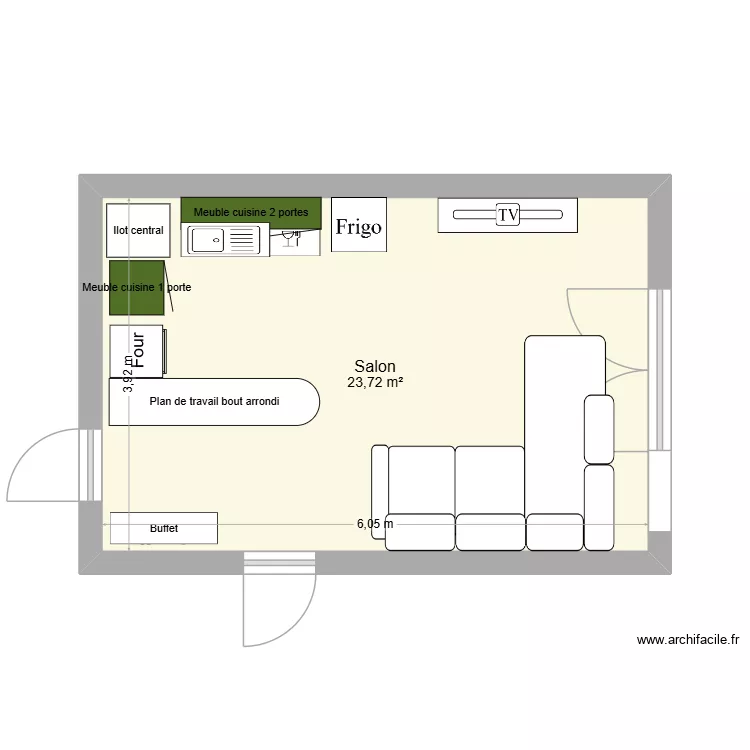 salon cuisine. Plan de 1 et 24 m² salon cuisine. Plan de 1 et 24 m²