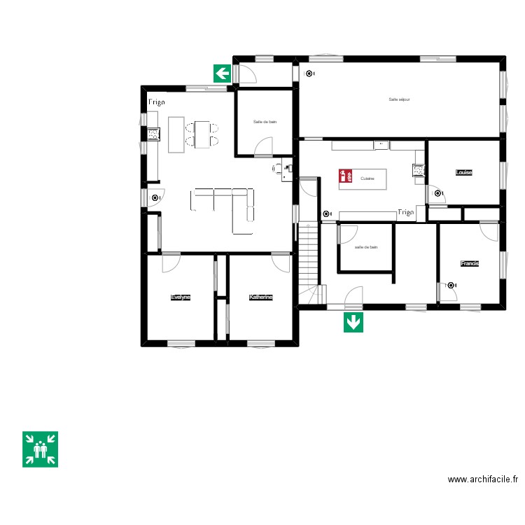 Kath r-c. Plan de 16 pièces et 169 m2