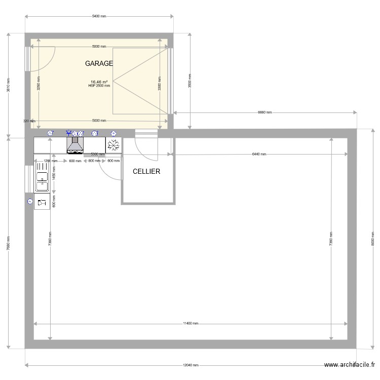 CUISINE LOT B H MERIADEC. Plan de 1 pièce et 16 m2