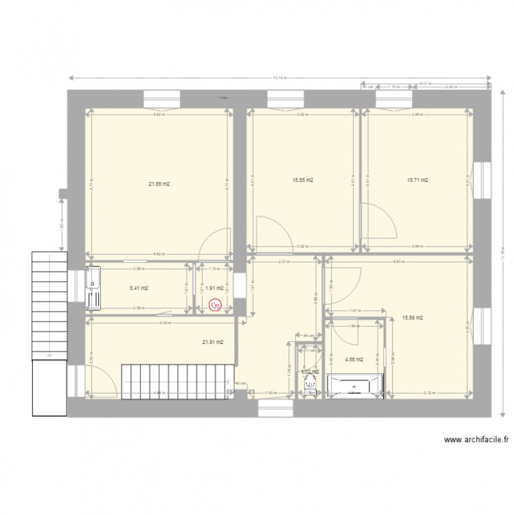 Plan Foyer Pougna 1er Etage Existant. Plan de 0 pièce et 0 m2