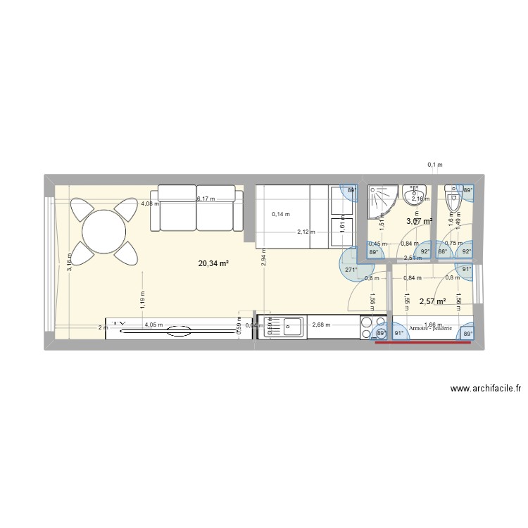 montgenevre. Plan de 3 pièces et 26 m2