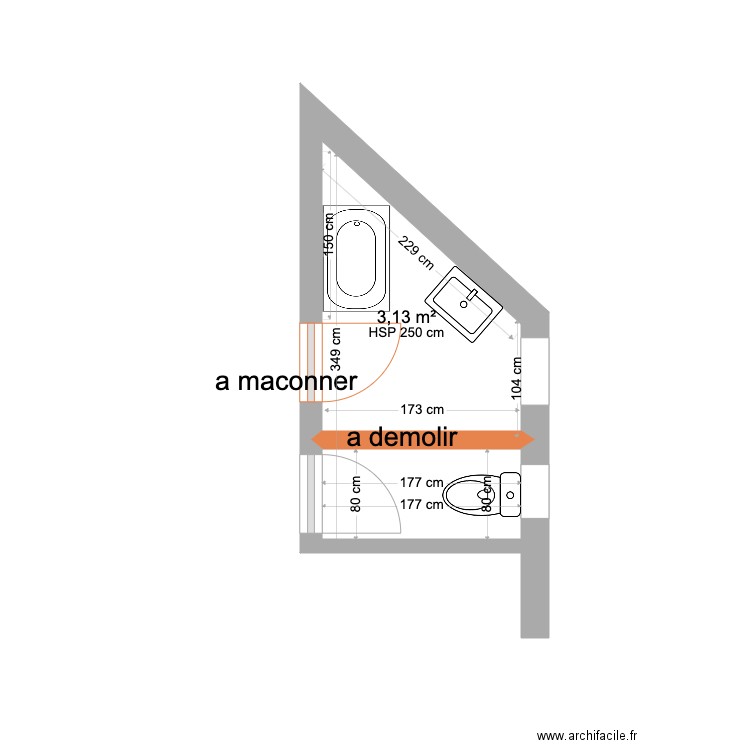 SDB  EXISTANT tredrez . Plan de 2 pièces et 5 m2