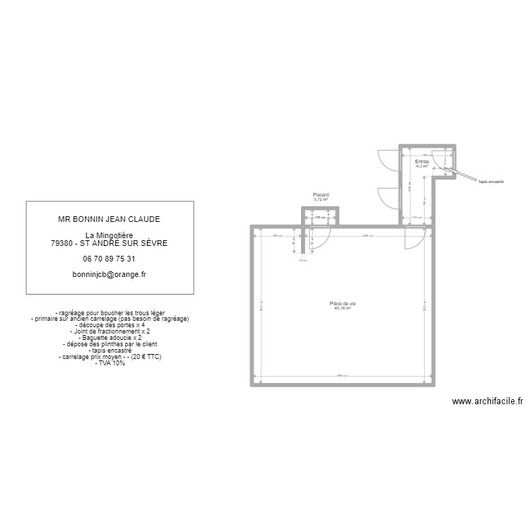 BONNIN JEAN CLAUDE. Plan de 0 pièce et 0 m2