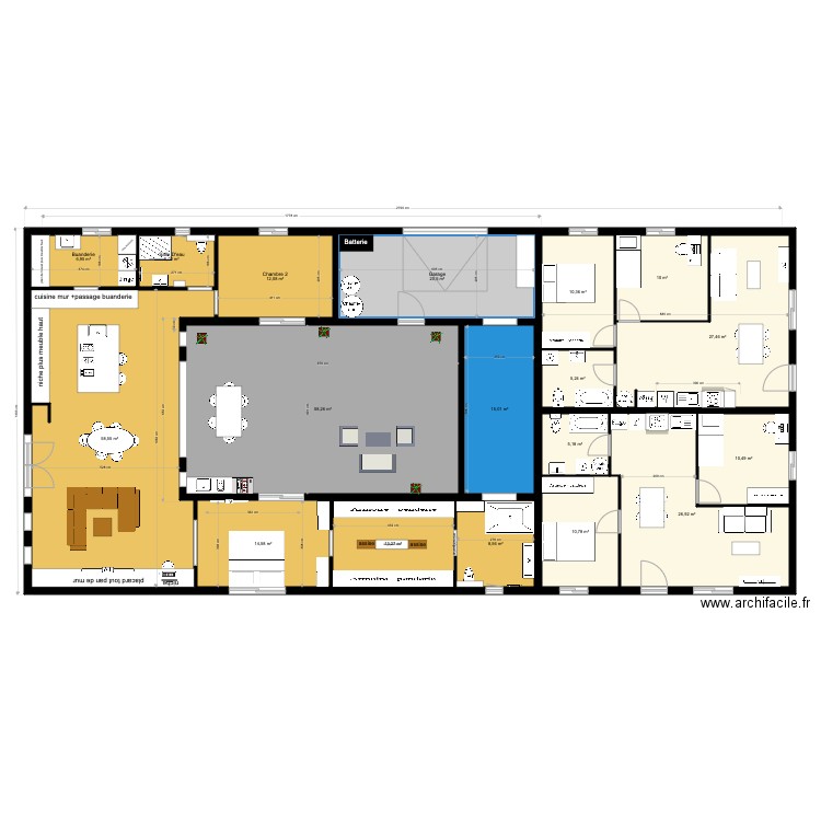 maison patio . Plan de 18 pièces et 319 m2