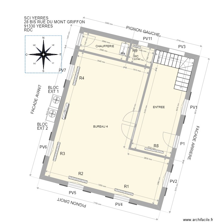 RDC SCI Yerres. Plan de 4 pièces et 65 m2