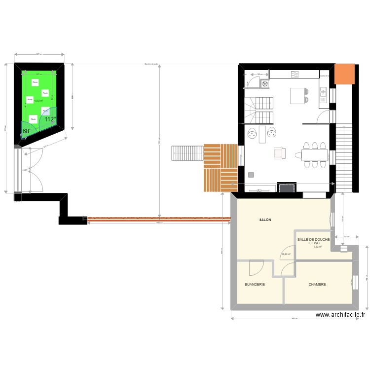 aménagement grange BIS. Plan de 3 pièces et 63 m2