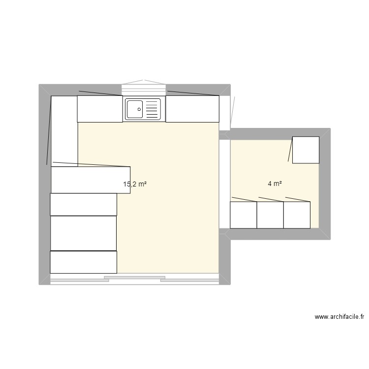 cocina 3. Plan de 2 pièces et 19 m2