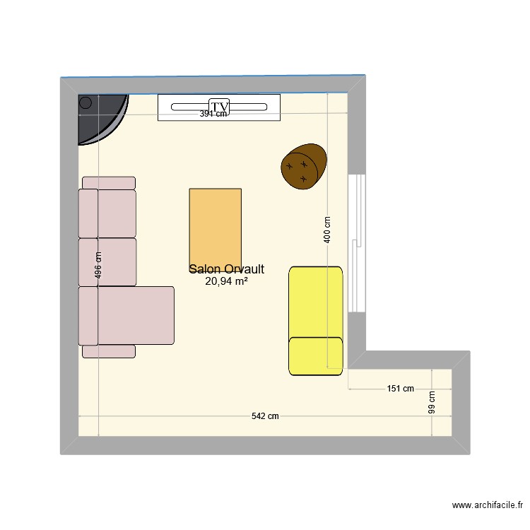 Salon Orvault. Plan de 1 pièce et 21 m2