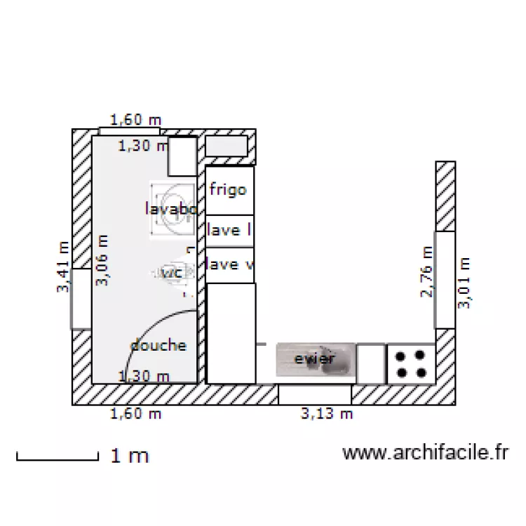 Salle de bain et cuisine. Plan de Salle de bain et cuisine. Plan de