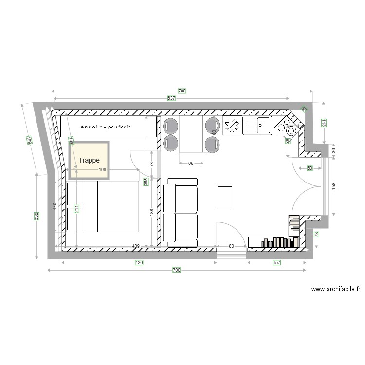 Studio. Plan de 0 pièce et 0 m2