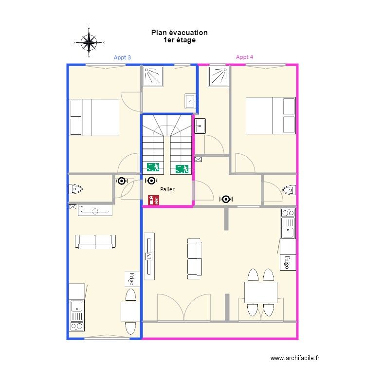 Plan général 1e étage. Plan de 11 pièces et 84 m2