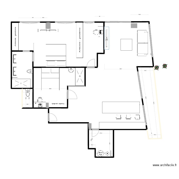 Gran de Gracia - Thibaut. Plan de 3 pièces et 14 m2