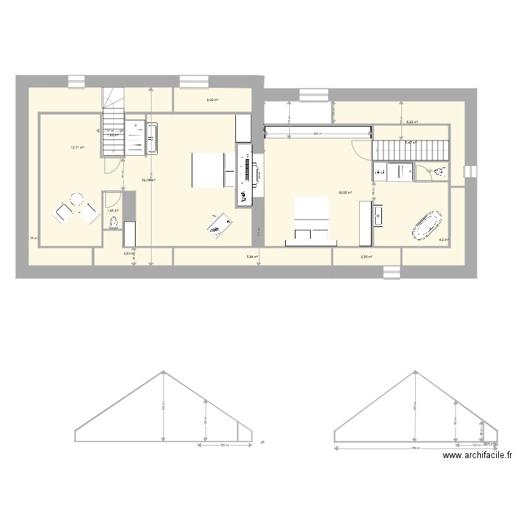 La Soudelle combles. Plan de 13 pièces et 142 m2