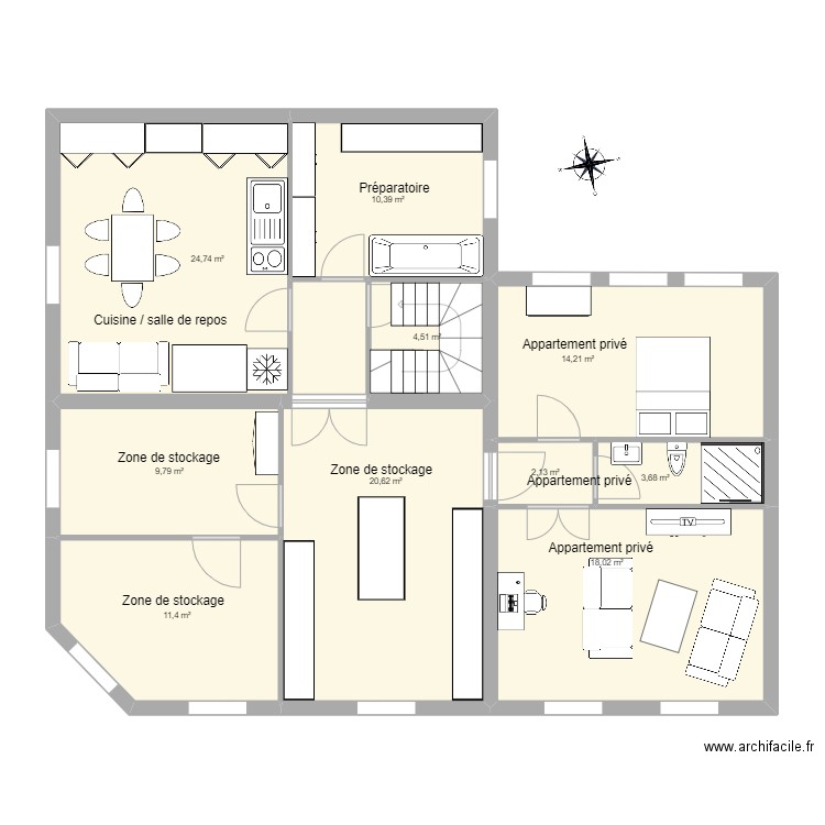 Pharmacie Océane 1er. Plan de 10 pièces et 119 m2