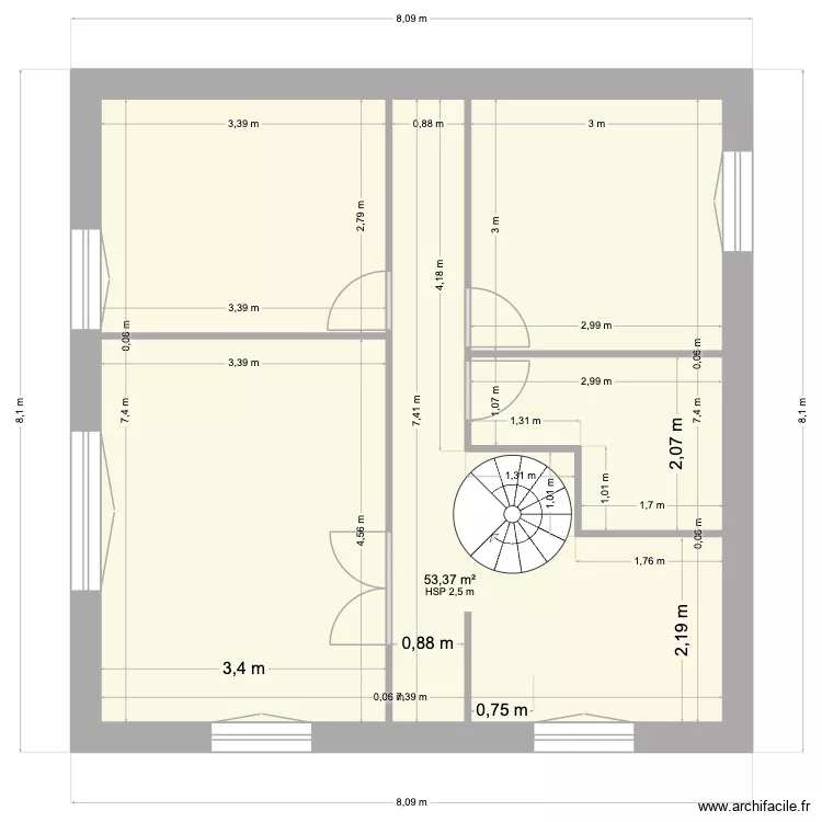 EXEMPLE. Plan de 1  et 53 m²