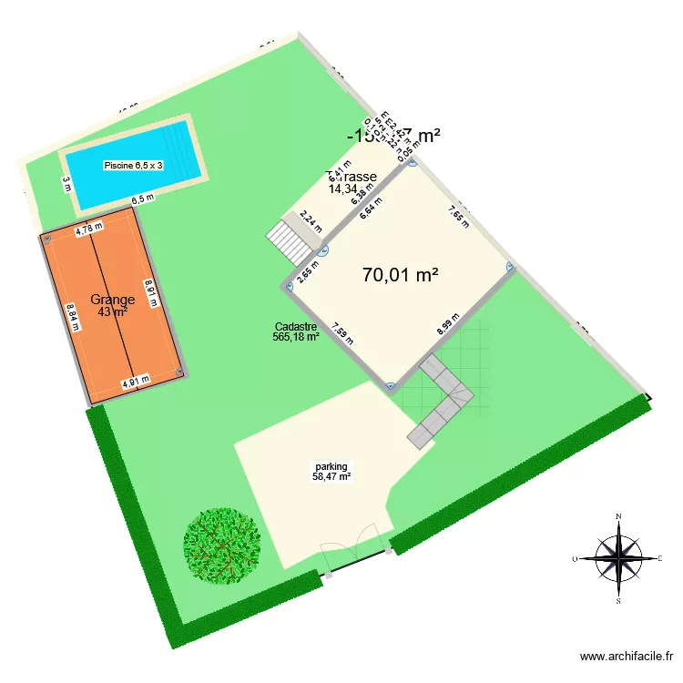 Piscine 1 Menetou. Plan de 4  et 128 m²