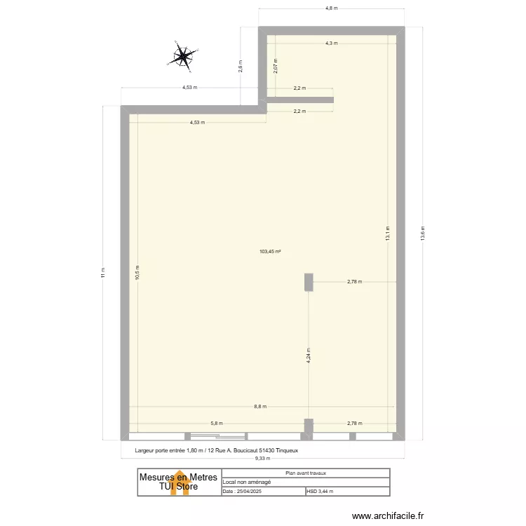 local tinqueux Prise bail. Plan de 