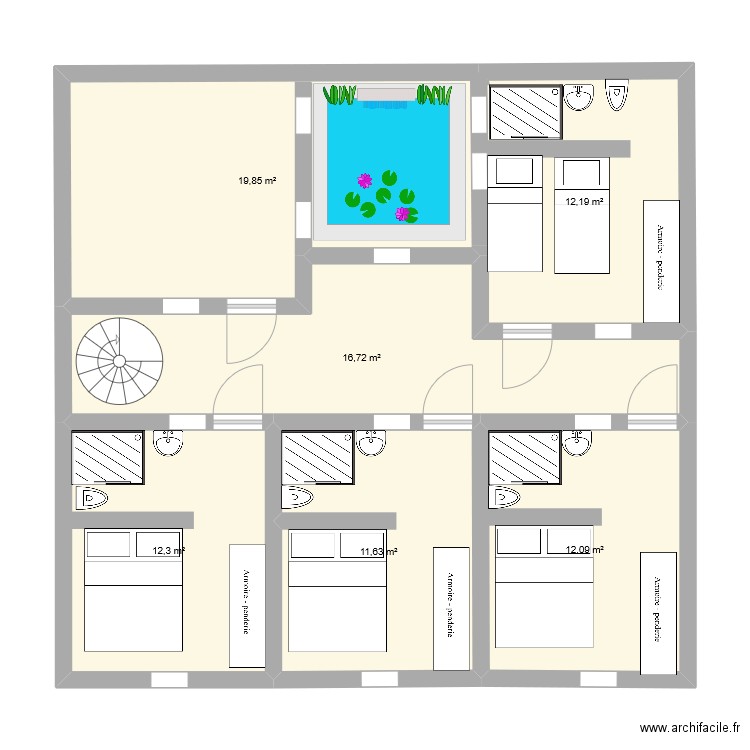 agadir 1er ét. Plan de 6 pièces et 85 m2