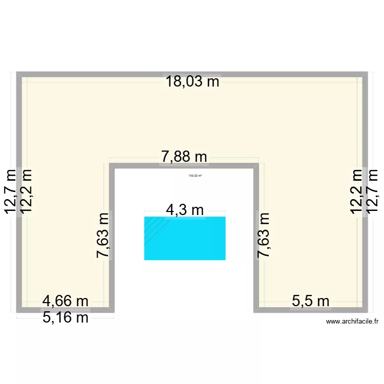 plan maison U 160m2. Plan de 1  et 160 m²