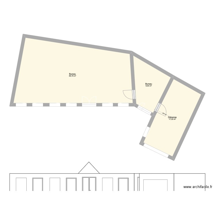 Bureau THERY Fond de jardin. Plan de 3 pièces et 75 m2