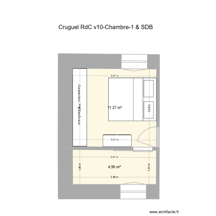 Cruguel RdC v10-Chambre-1 & SDB-avec meubles v02. Plan de 0 pièce et 0 m2