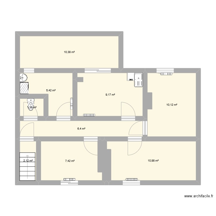 Appartement T3. Plan de 9 pièces et 63 m2
