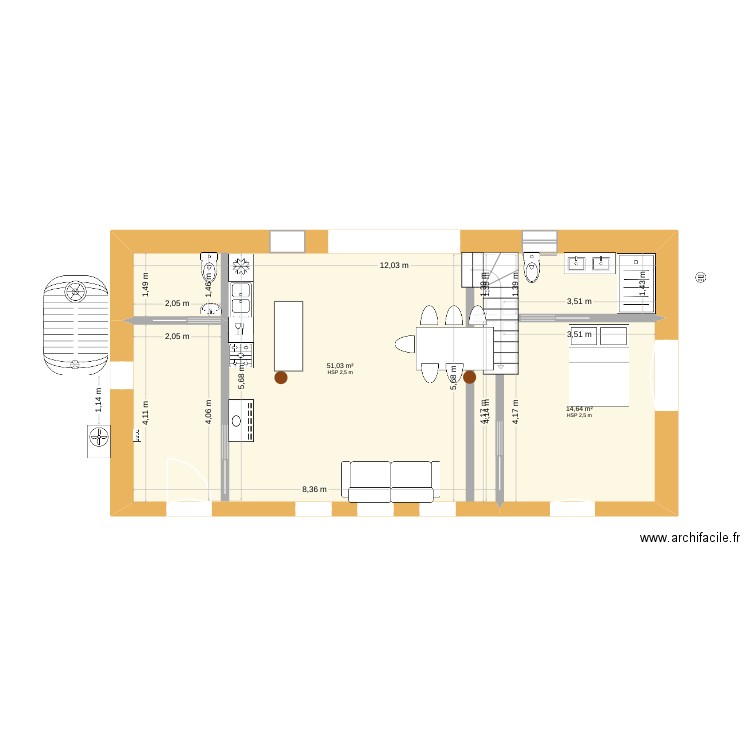 Crémeaux 1. Plan de 2 pièces et 66 m2