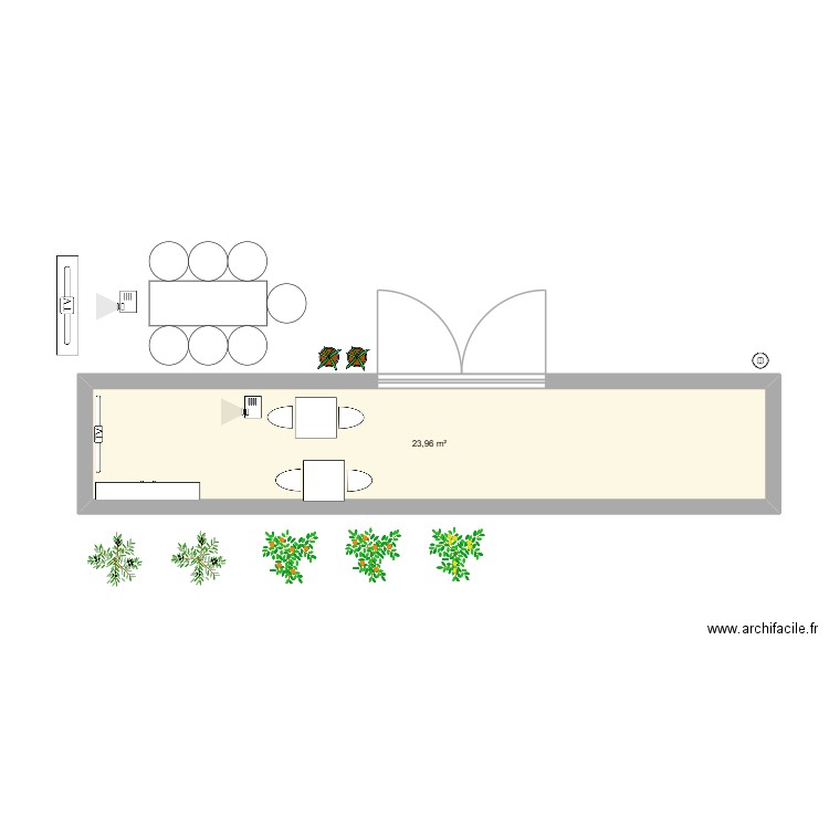 Club de pêche. Plan de 1 pièce et 24 m2