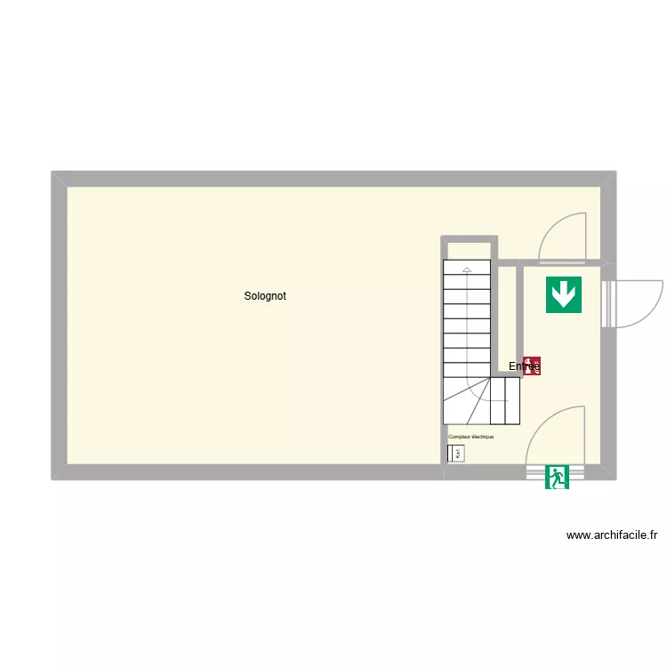 Bourg rdc. Plan de 3 pièces et 42 m²