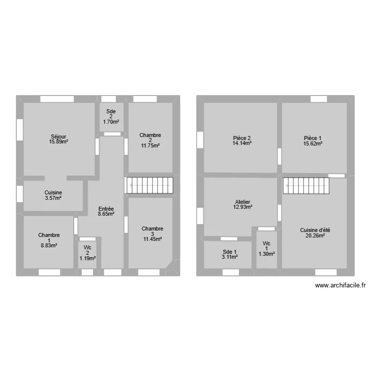 Brouquier mesurage. Plan de 15  et 111 m²