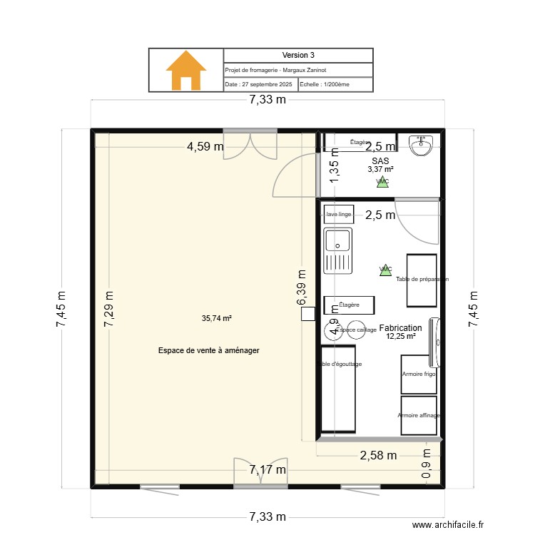 Projet Margaux Zaninot V3. Plan de 3 pièces et 51 m2