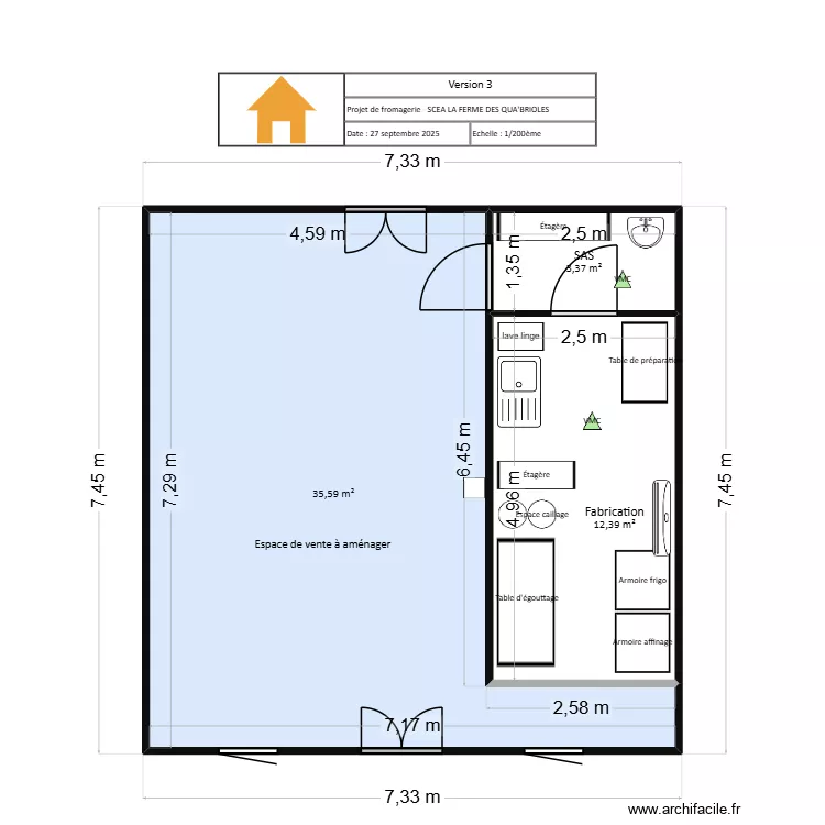 Projet Margaux Zaninot V3. Plan de 3  et 51 m²