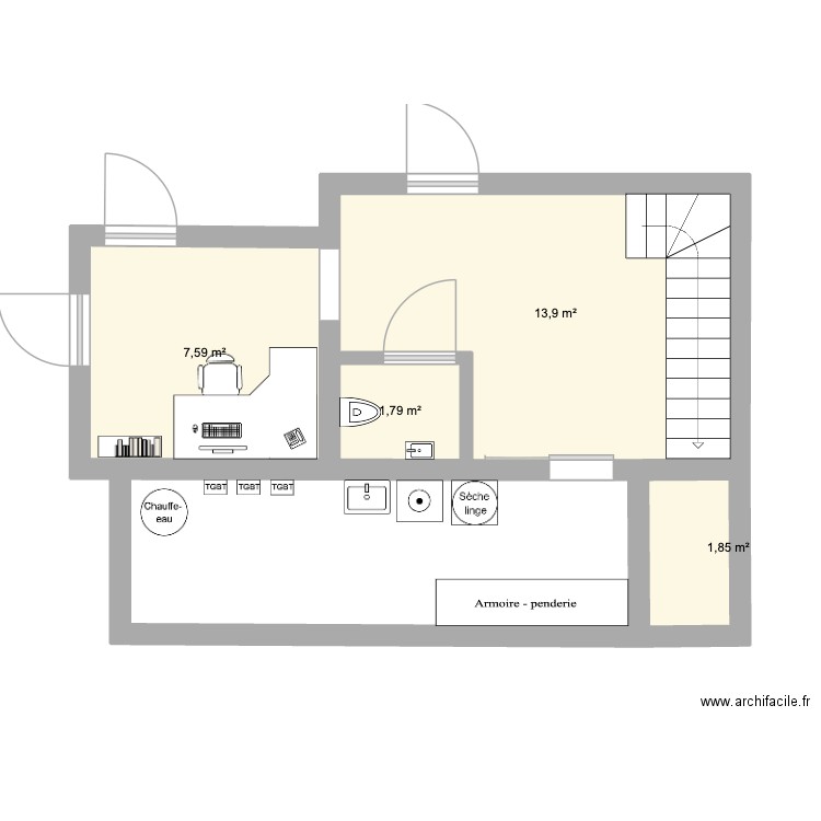 Section Barro V4. Plan de 4 pièces et 25 m2