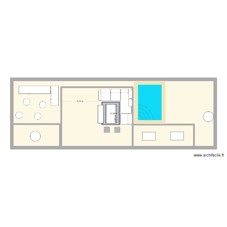 30 ans océane. Plan de 1 pièce et 91 m2