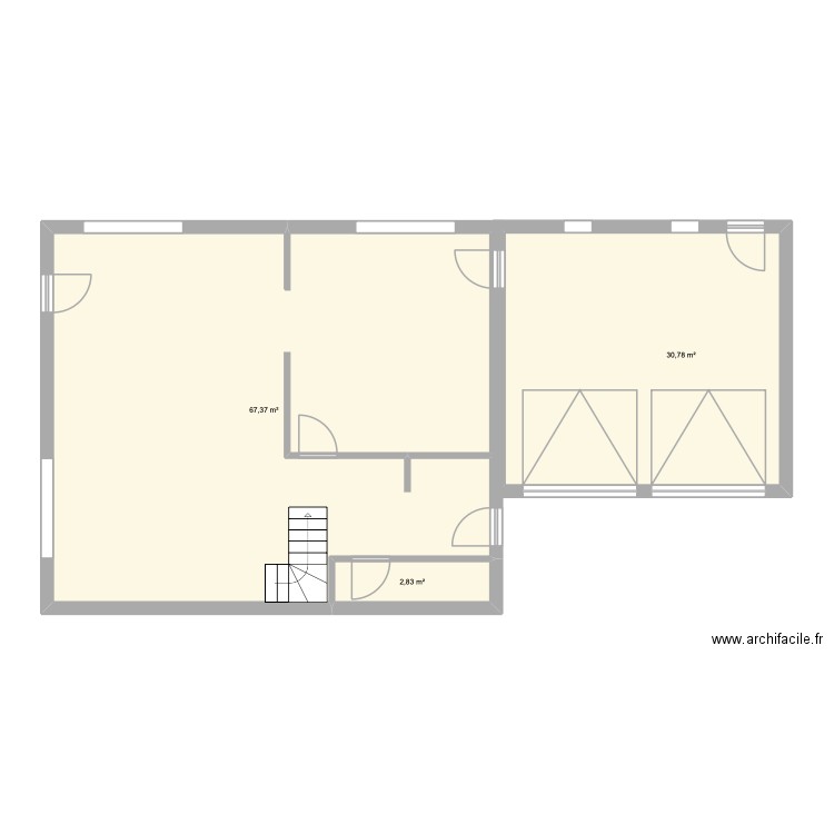 P1 kim. Plan de 3 pièces et 101 m2