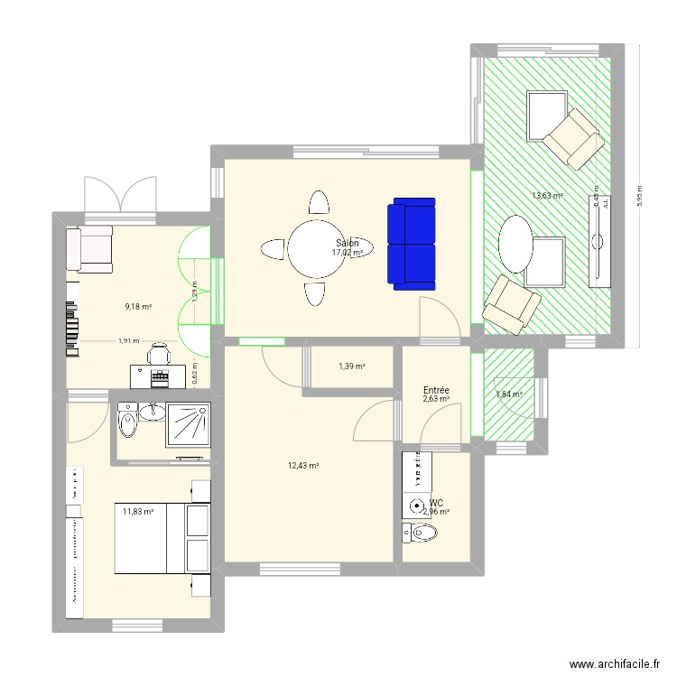 Hastings. Plan de 9 pièces et 73 m2