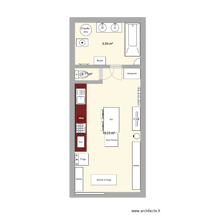 Cuisine 3. Plan de 3 pièces et 27 m2